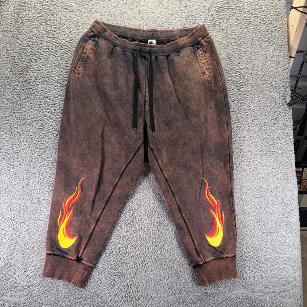 Nike Sweatpants Mens 2XL Brown Cotton Tapered Fleece Lined Sports Performance